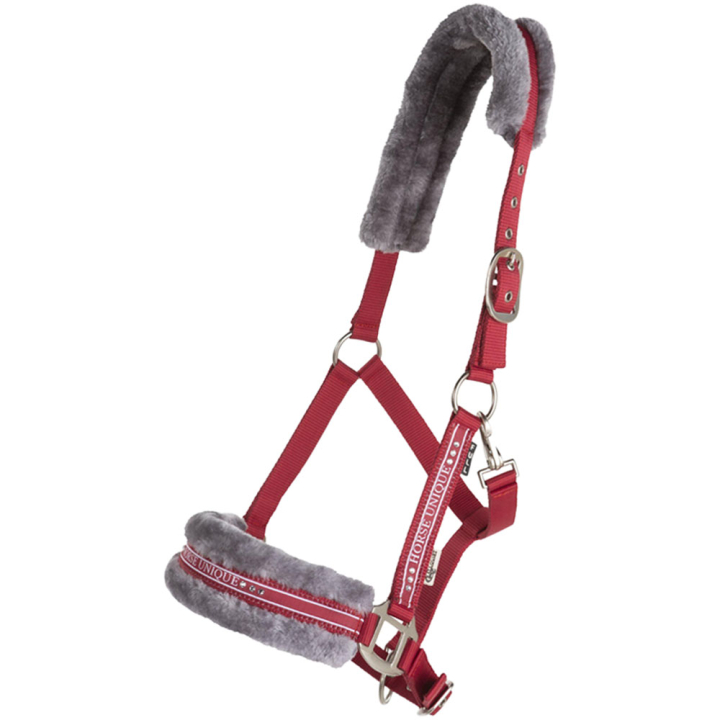 Halfter mit Fleece Rot/Grau in der Gruppe Pferdezubehör & Pferdebedarf / Halfter / Stoff- & Nylonhalfter bei Equinest (243082REGR_r)