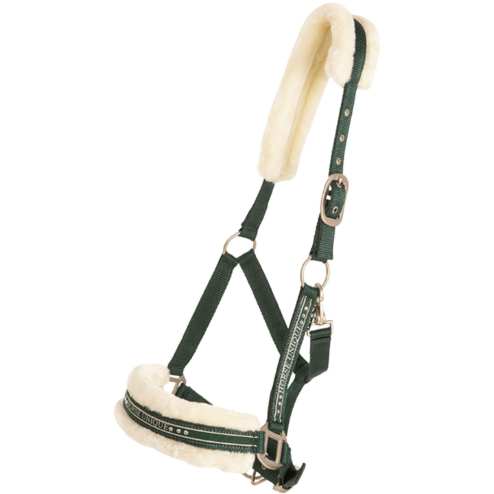 Halfter mit Fleece Dunkelgrün/Creme in der Gruppe Pferdezubehör & Pferdebedarf / Halfter / Stoff- & Nylonhalfter bei Equinest (243632DGNCR_r)