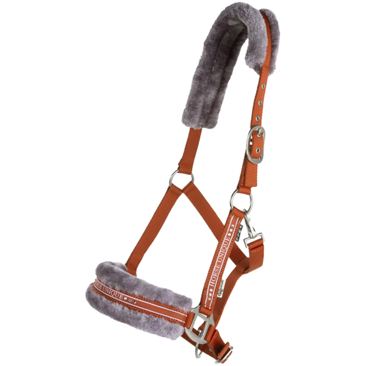 Halfter mit Fleece Orange/Grau in der Gruppe Pferdezubehör & Pferdebedarf / Halfter / Stoff- & Nylonhalfter bei Equinest (243642ORGR_r)