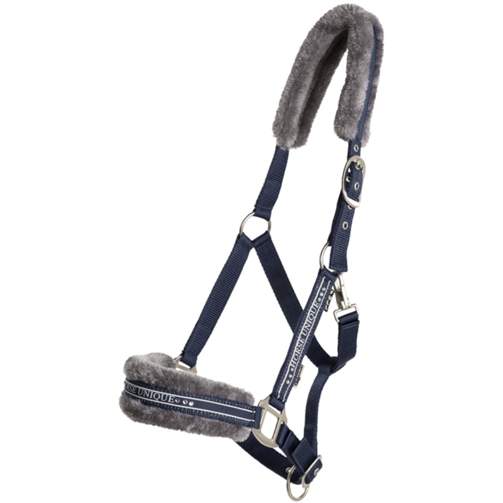 Halfter mit Fleece Marineblau/Grau in der Gruppe Pferdezubehör & Pferdebedarf / Halfter / Stoff- & Nylonhalfter bei Equinest (243720NAGR_r)