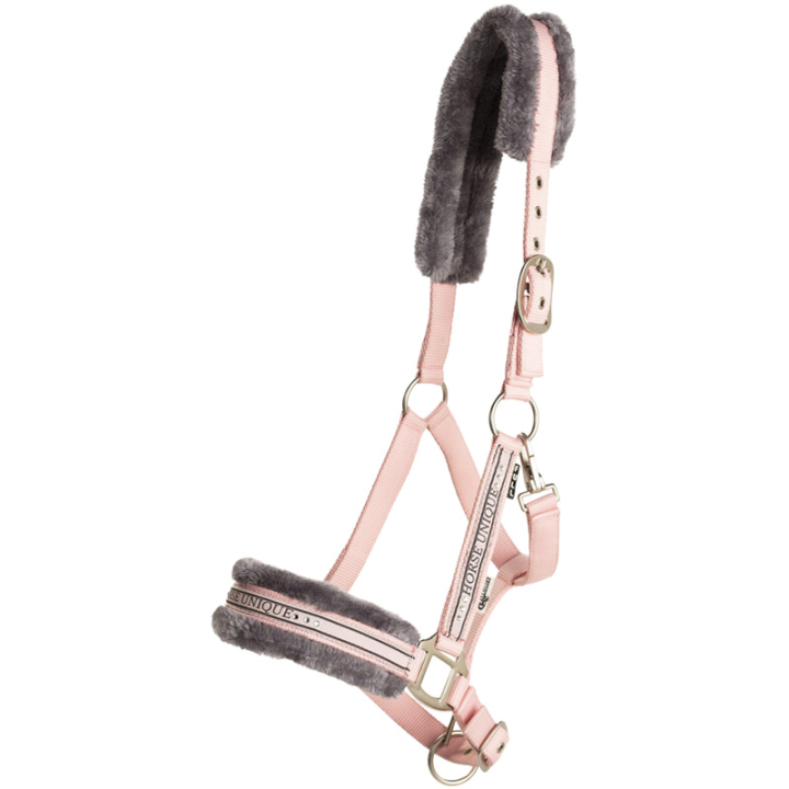 Halfter mit Fleece Hellrosa/Grau in der Gruppe Pferdezubehör & Pferdebedarf / Halfter / Stoff- & Nylonhalfter bei Equinest (243750LPIGR_r)