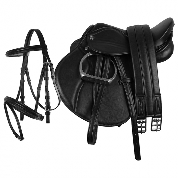 Komplettes Sattel + Trensen-Set Schwarz in der Gruppe Pferdezubehör & Pferdebedarf / Sättel & Barbackapads bei Equinest (3101BA)