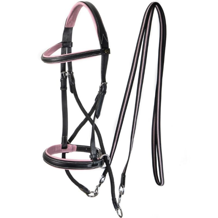 Gebisslose Trense Dietsji Cross-Under Schwarz/Rosa in der Gruppe Pferdezubehör & Pferdebedarf / Zaumzeug & Stirnriemen / Hackamore & Gebisslose Trensen bei Equinest (3351221723BAPI_r)