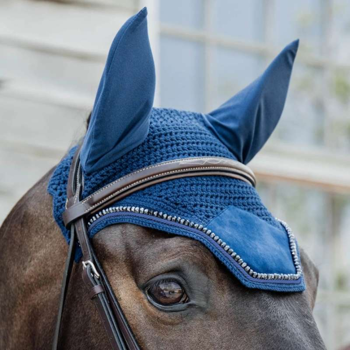 Fliegenhaube Wellington Samt Perlen Marineblau in der Gruppe Pferdezubehör & Pferdebedarf / Fliegenhauben bei Equinest (4262903NA)