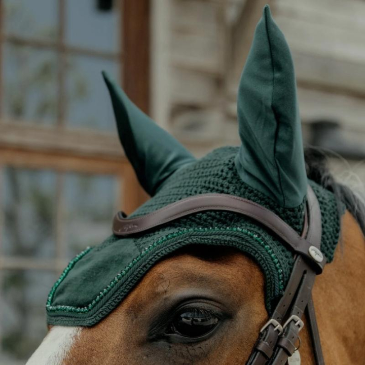 Fliegenhaube Wellington Samt Perlen Grün in der Gruppe Pferdezubehör & Pferdebedarf / Fliegenhauben bei Equinest (4262903PGN)