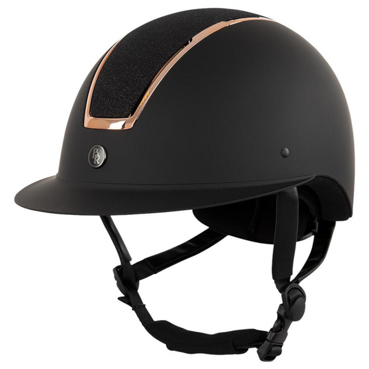 Reithelm Omega Lackiert Glitzer Schwarz/Roségold in der Gruppe Reitausrüstung / Reithelme / Sonnenblende bei Equinest (541033BA)