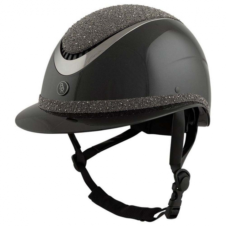 Reithelm Theta Plus Dazzling Glamourös Glänzend Schwarz/Gunmetal in der Gruppe Reitausrüstung / Reithelme / Sonnenblende bei Equinest (541048BA)