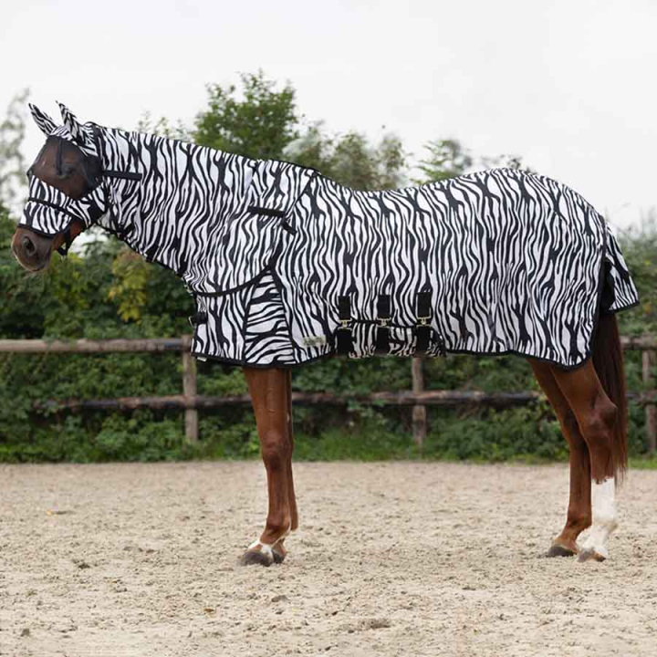 Fliegendecke mit abnehmbarem Hals und Haube Zebra Schwarz/Weiß in der Gruppe Fliegenschutz / Fliegendecken bei Equinest (6013ZE125BAWH_r)