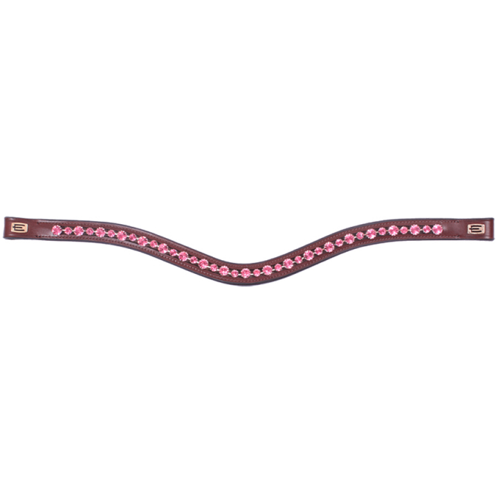 Stirnband E-Logo & Rosa/Rosa Kristalle Braun/Messing in der Gruppe Pferdezubehör & Pferdebedarf / Zaumzeug & Stirnriemen / Stirnriemen bei Equinest (6230019BRGO)