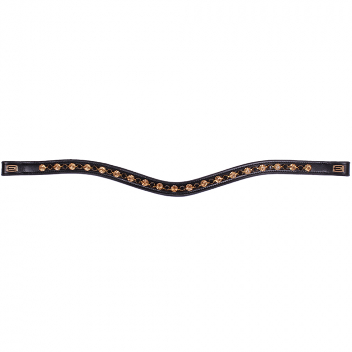 Stirnband E-Logo & Gold/Schwarz Kristalle Schwarz/Messing in der Gruppe Pferdezubehör & Pferdebedarf / Zaumzeug & Stirnriemen / Stirnriemen bei Equinest (6230056BAGO)