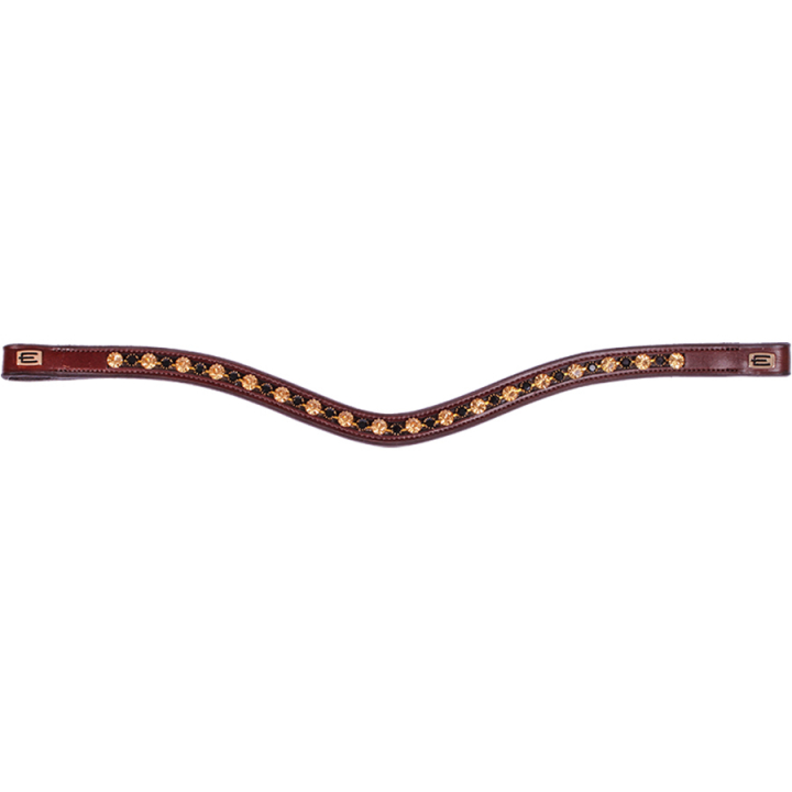 Stirnband E-Logo & Gold/Schwarz Kristalle Braun/Messing in der Gruppe Pferdezubehör & Pferdebedarf / Zaumzeug & Stirnriemen / Stirnriemen bei Equinest (6230056BRGO)