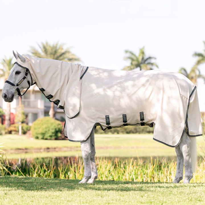 Fliegen- und Ekzemerdecke Rambo Hoody XL Beige/Grün/Silber in der Gruppe Pferdedecken / Fliegendecken & Ekzemerdecken bei Equinest (AFAPG0UHBEGNSI_r)