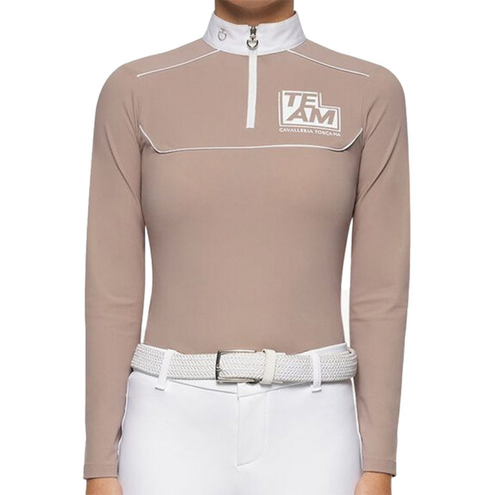 Turniershirt Jr Team Daytona Jersey Zip Polo Beige in der Gruppe Reitbekleidung / Langarm- & Kurzarm-Shirts / Turniershirts bei Equinest (POA082BE)