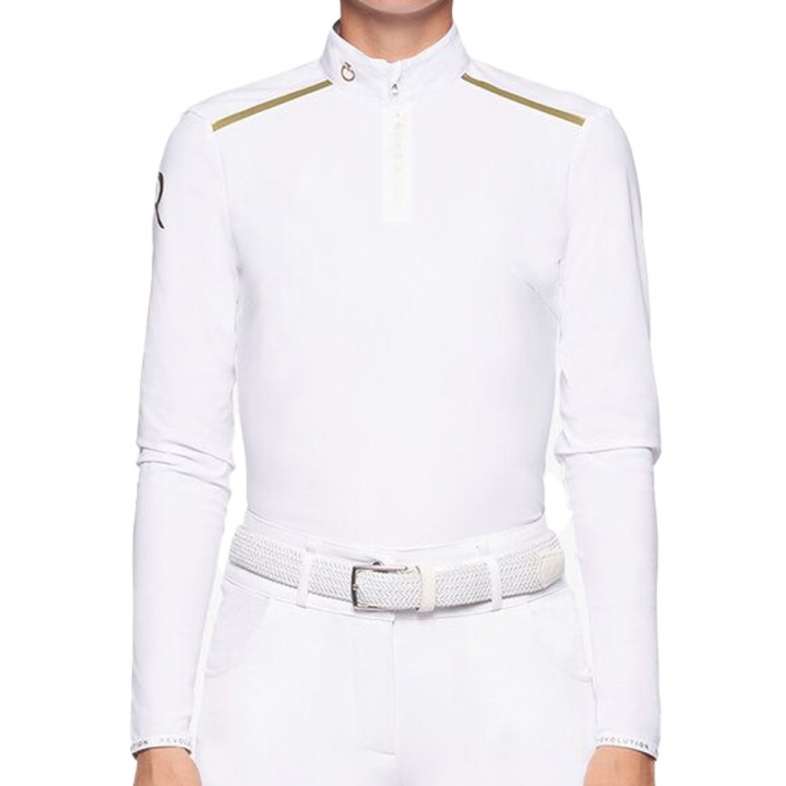 Turniershirt R-EVO Premier Tech Wool Zip Polo Weiß in der Gruppe Reitbekleidung / Langarm- & Kurzarm-Shirts / Turniershirts bei Equinest (POD299WH)