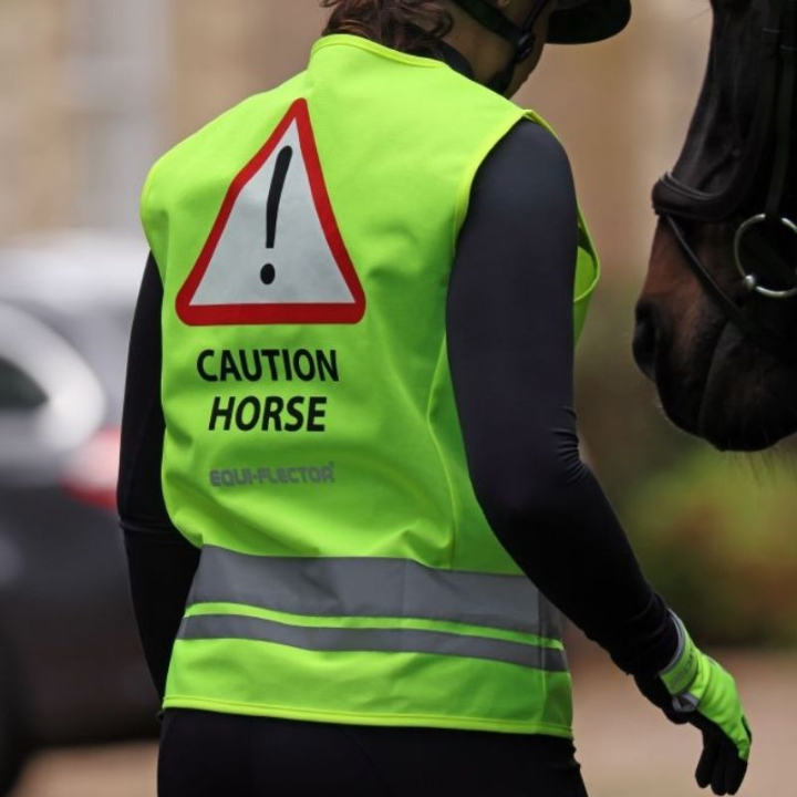 Reflektierende Weste Kinder/Junior Caution Horse Gelb in der Gruppe Reitausrüstung / Reflexartikel bei Equinest (SH1058142XSYE_r)