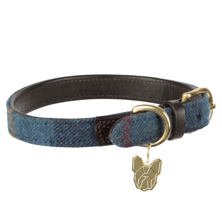 Hundehalsband Tweed/Leder Marineblau in der Gruppe Hund / Hundehalsband & Hundegeschirre bei Equinest (SH6632NA)
