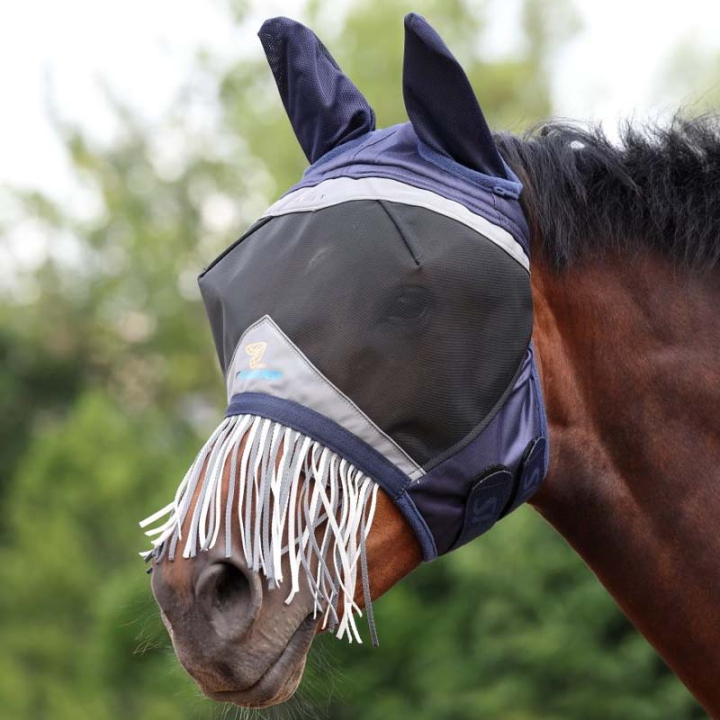 Fliegenmaske Fine Mesh with Ears & Nose Fringe Marineblau in der Gruppe Fliegenschutz / Fliegenhauben bei Equinest (SH666417NA_r)