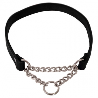Hundehalsband Lina Leder mit Kette Schwarz