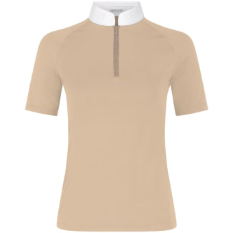 Turniershirt Classic Glitter Zipper Short Sleeve Beige
