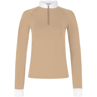 Turniershirt Classic Glitter Zipper Long Sleeve Beige