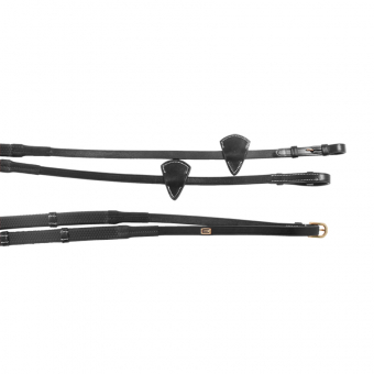 Gummizügel E-Logo mit Stoppern Schwarz/Messing