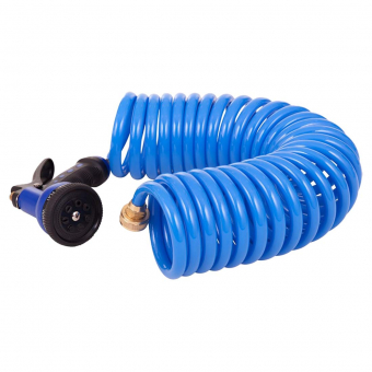 Spiralschlauch & Duschkopf Sprinkler Set Blau/Schwarz