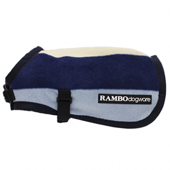 Hundemantel Rambo Deluxe Fleece Witney Stripes Marineblau/Blau/Weiß