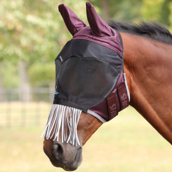 Fliegenmaske Deluxe with Ears & Nose Fringe Bordeaux