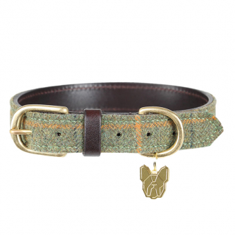 Hundehalsband Tweed/Leder Grün