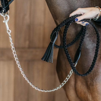 Lederführstrick mit Kette Plaited Working Collection Schwarz