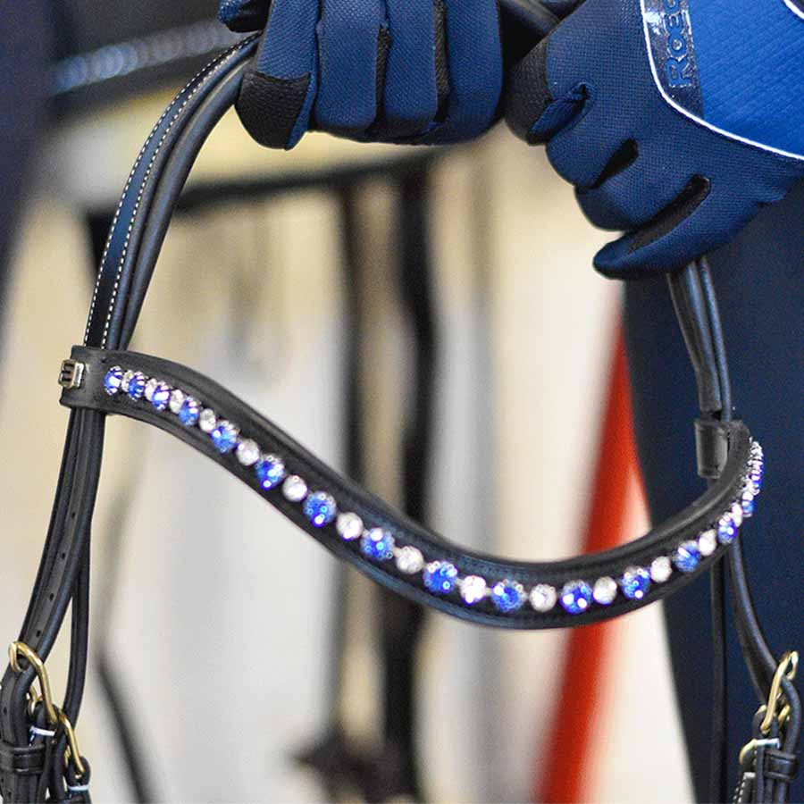 Stirnband E-Logo & Blau/Weiße Kristalle Schwarz/Silber