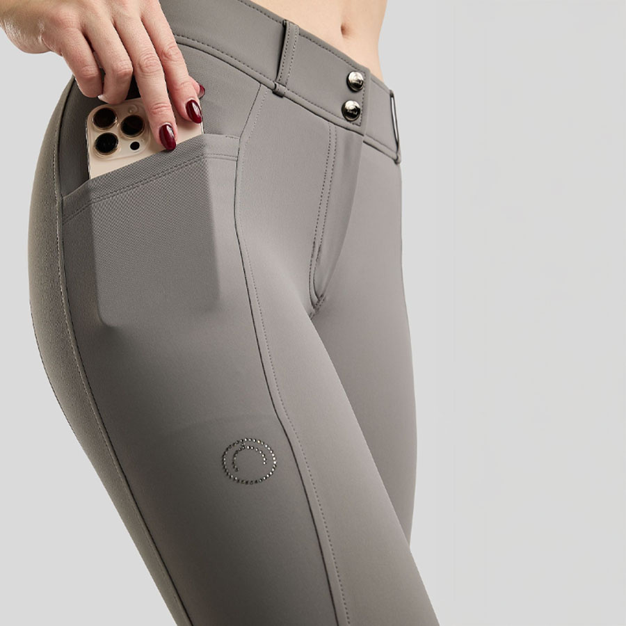 Reithose MoZida Refined Gun Metal Crystals Full Grip Grau
