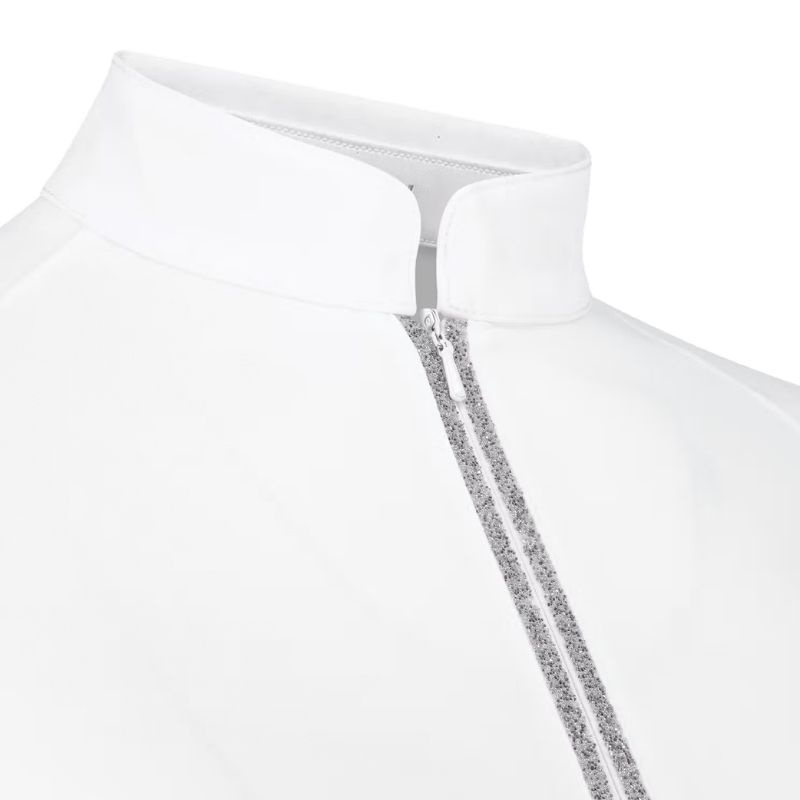 Turniershirt Classic Glitter Zipper Short Sleeve Weiß