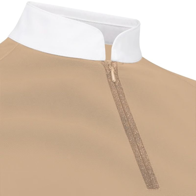 Turniershirt Classic Glitter Zipper Short Sleeve Beige