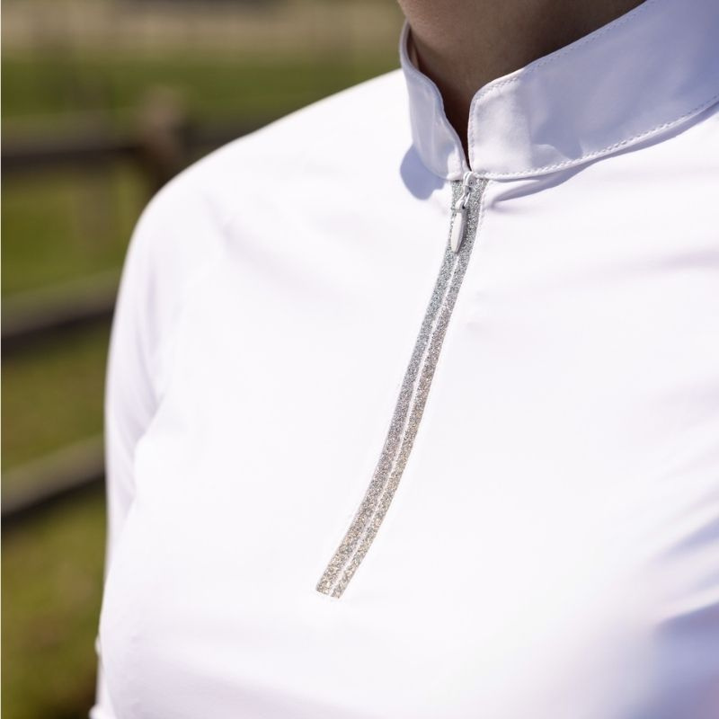 Turniershirt Classic Glitter Zipper Long Sleeve Weiß