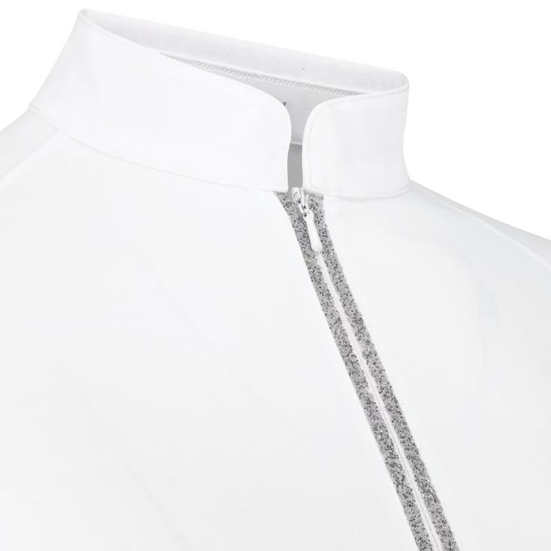 Turniershirt Classic Glitter Zipper Long Sleeve Weiß