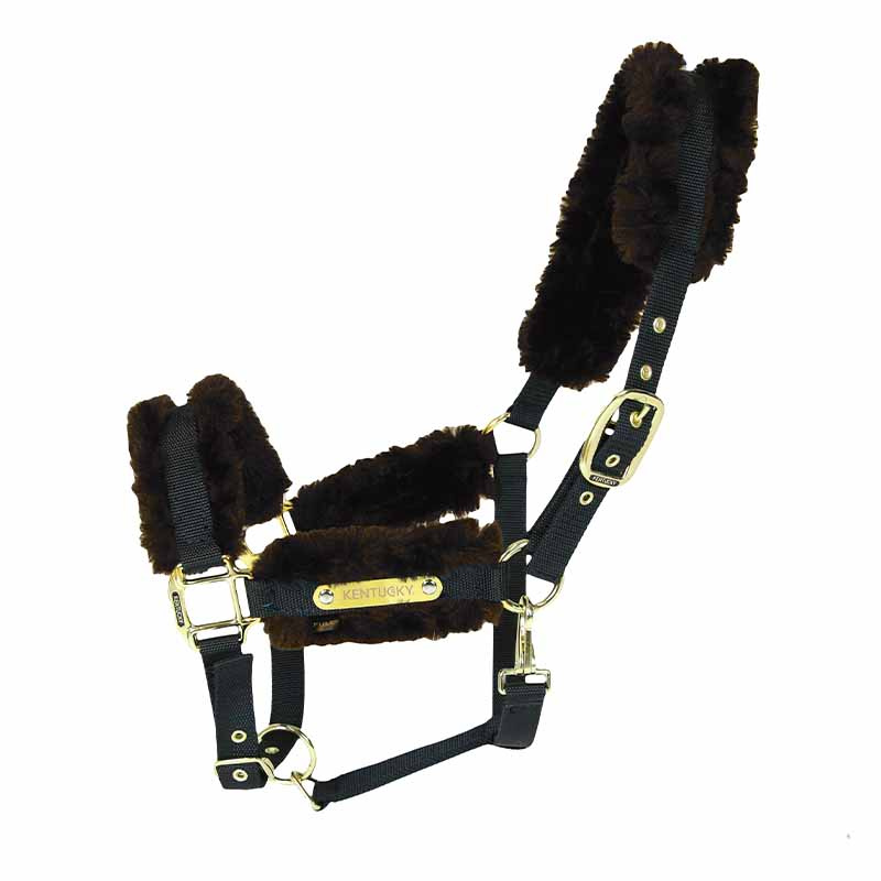 Nylonhalfter mit Schaffell Braun