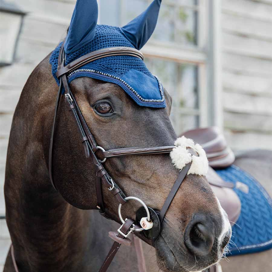 Fliegenhaube Wellington Samt Perlen Marineblau