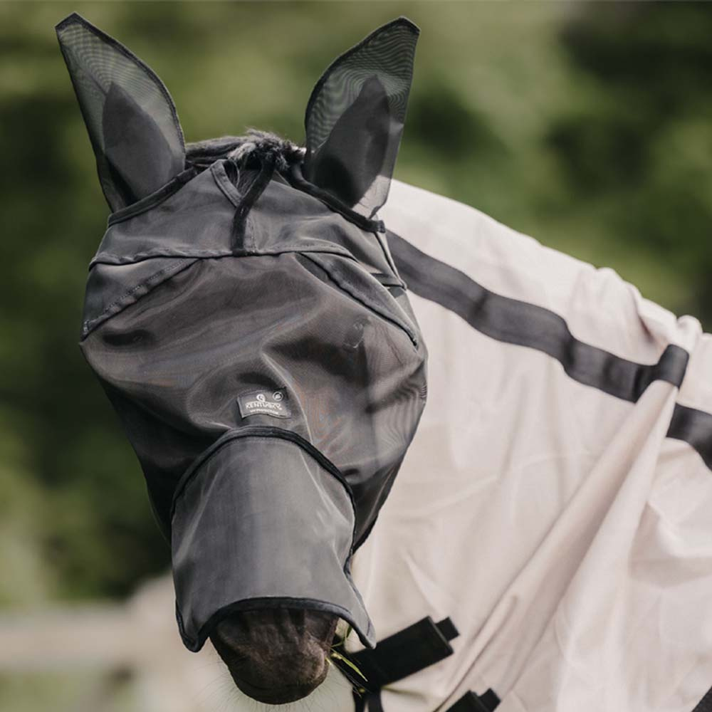 Fliegenhaube Classic mit Ohren und Nase Schwarz