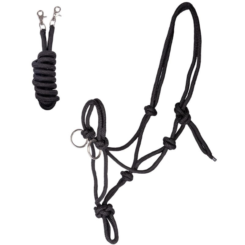 Knotenhalfter mit Zügeln Knotted Schwarz
