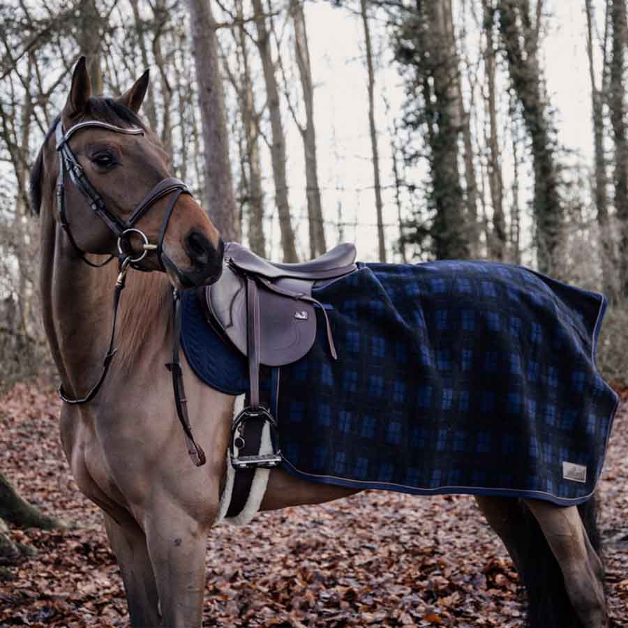 Nierendecke Heavy Fleece Check Printing Marineblau/Schwarz