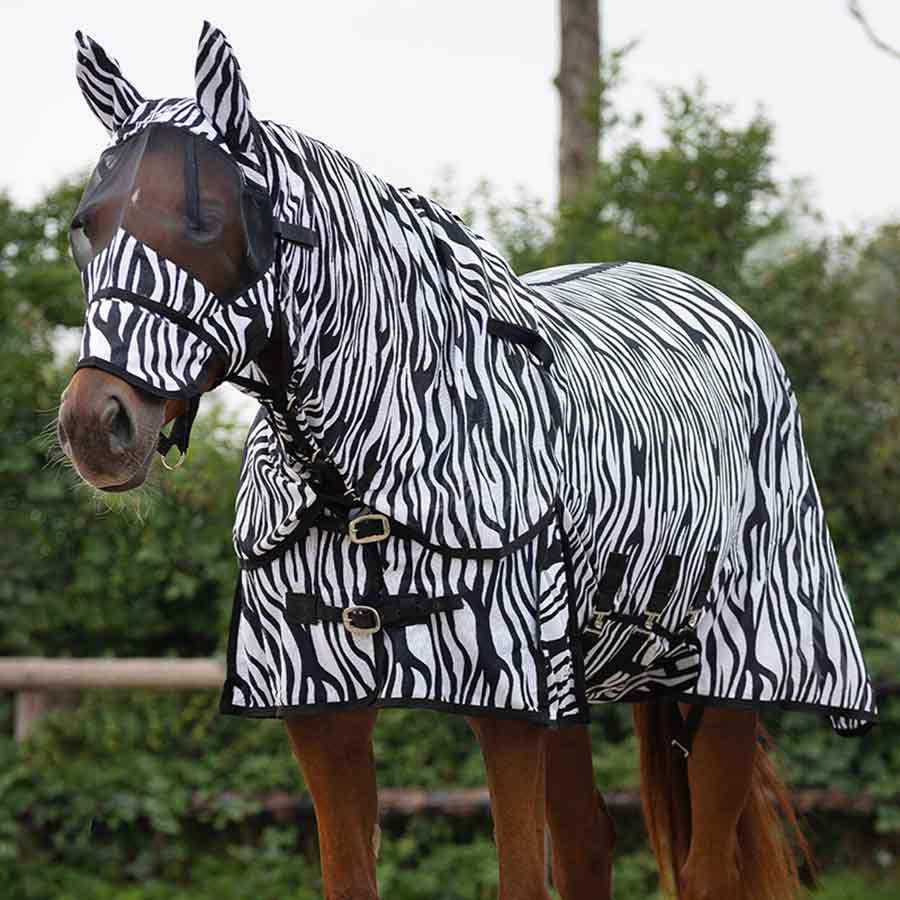 Fliegendecke mit abnehmbarem Hals und Haube Zebra Schwarz/Weiß