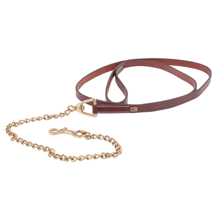 Lederhalfterriemen E-Logo mit Kette Braun/Messing