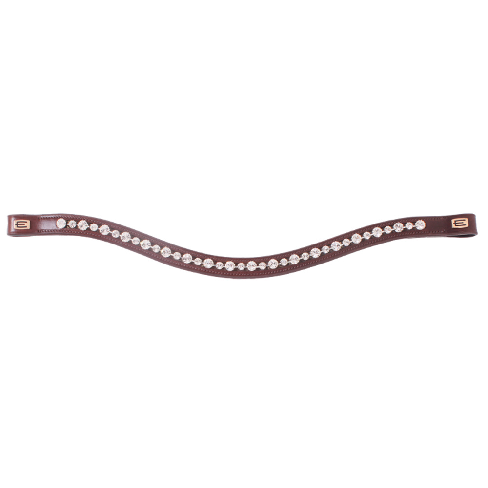 Stirnriemen E-Logo Weiße Kristalle Braun/Messing