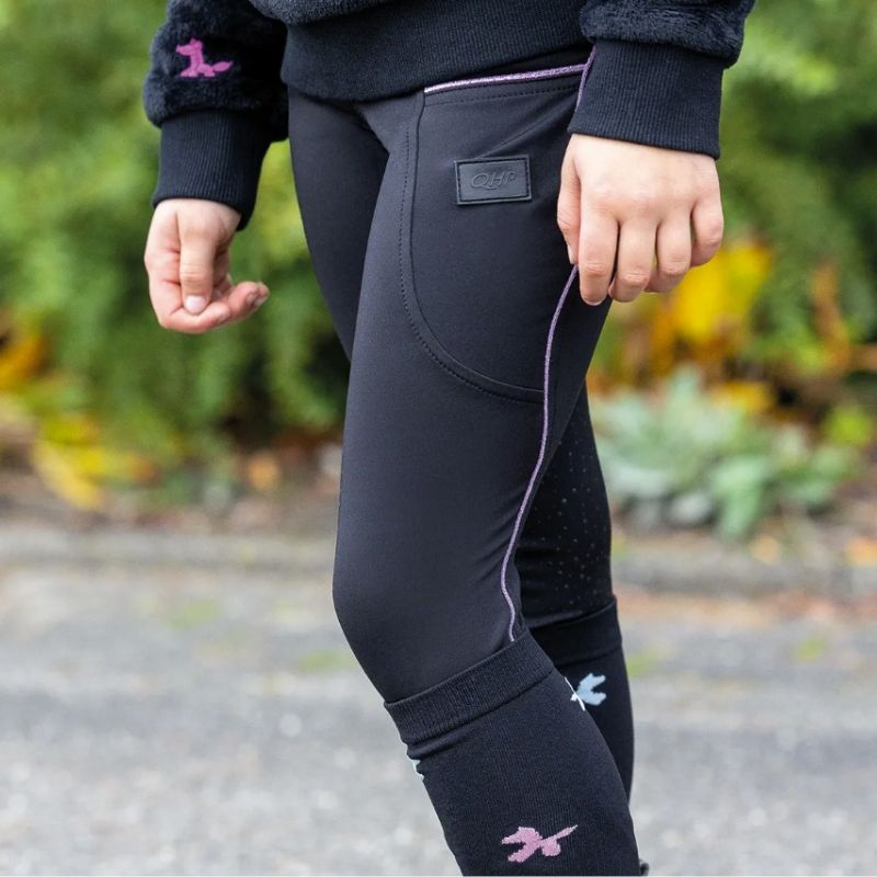 Winter-Reitleggings Kinder/Junior Isalyn Full Grip Schwarz