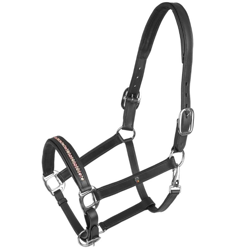 Lederhalfter Crystal X-Line Schwarz/Rosa