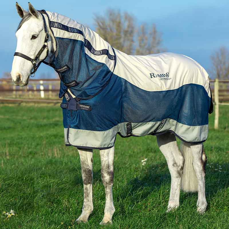 Regen-/Fliegen Decke Rambo Summer Series Marineblau/Grau
