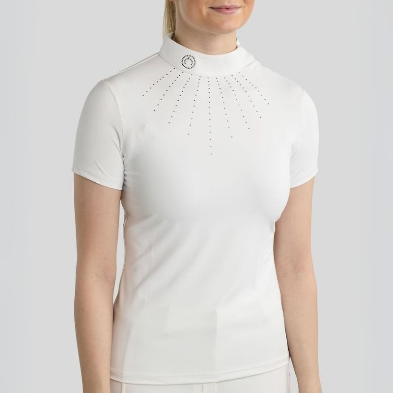 Turniershirt MoMina Short Sleeve Gun Metal Crystals Weiß