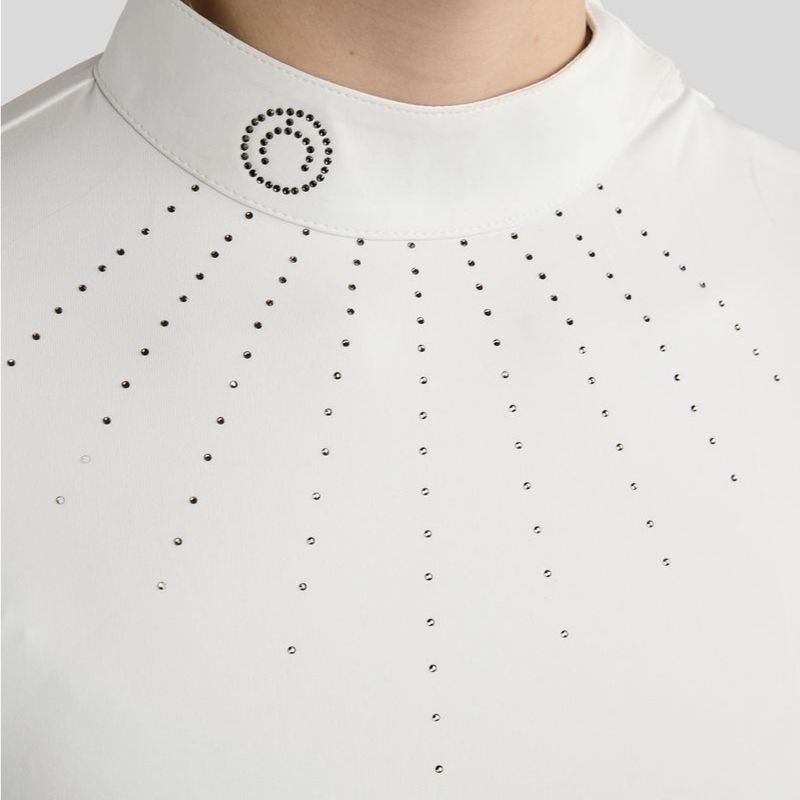 Turniershirt MoMina Short Sleeve Gun Metal Crystals Weiß