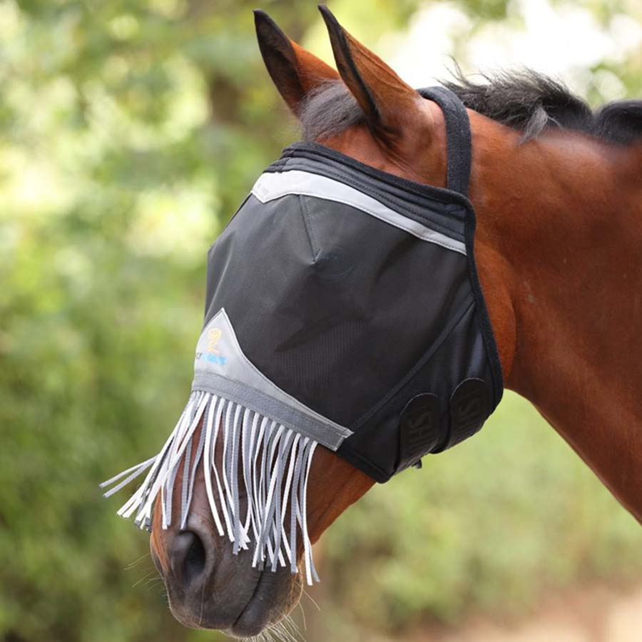Fliegenmaske Fine Mesh without Ears with Nose Fringe Schwarz